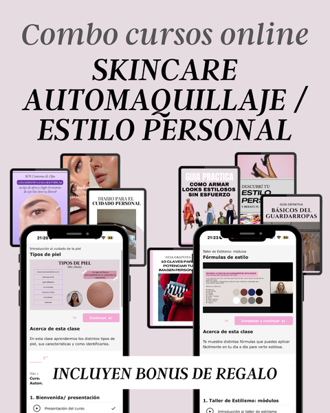 Combo cursos de Estilismo / Skincare y Automaquillaje ($35.000 por transferencia bancaria)