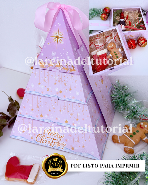 CAJA PIRAMIDE NAVIDAD ROSA DE 27X27