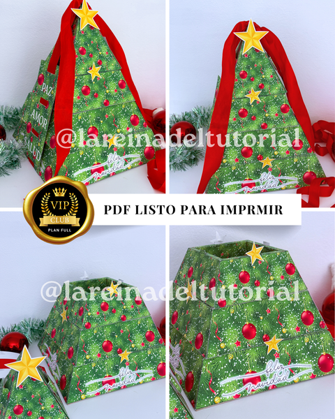 CAJA PIRAMIDE ARBOL NAVIDAD VERDE 27X27 CM