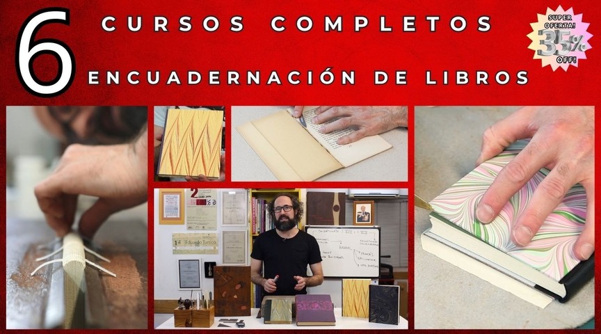 Combo de 6 Cursos enfocados en Encuadernación de Libros! Conocimientos Fundamentales + Encuadernación de Biblioteca + Bradel de 3 piezas 
