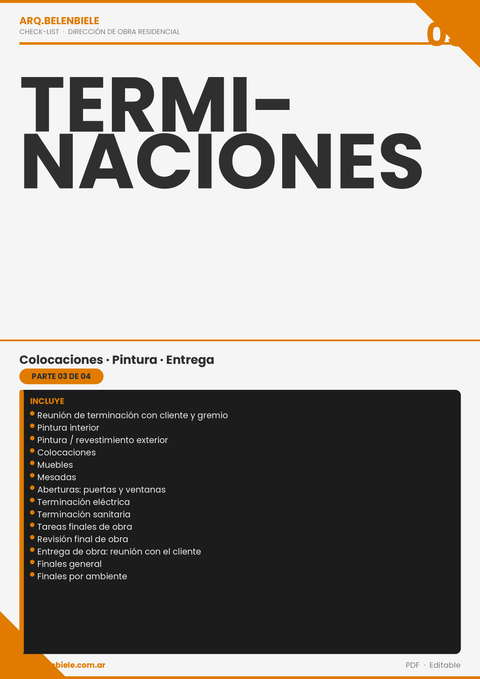 CHECK LIST DIRECCIÓN DE OBRA - PARTE 3 - TERMINACIONES - arqbelenbiele