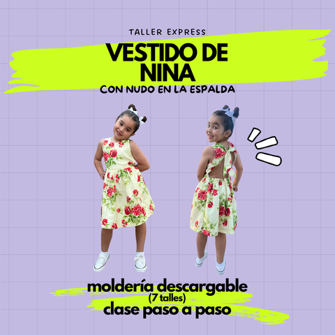 Vestido de Niña con Nudo – Molde PDF + Clase Paso a Paso 👗✨