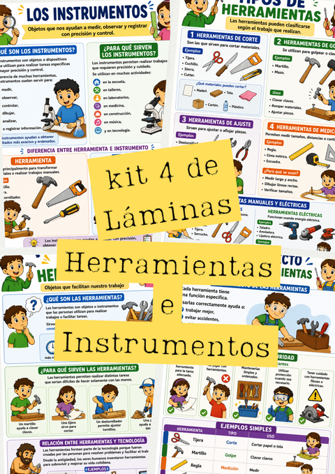 Kit 4 Láminas amplias  — Herramientas e Instrumentos