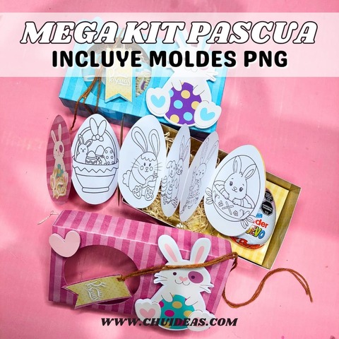 Kit Pascua caja, porta huevo y librito huevo + Molde Png