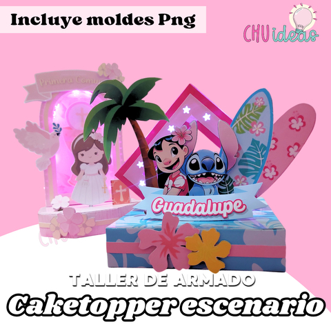 Caketopper Escenario, taller de armado + molde png