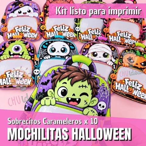 Kit mochilitas sobrecitos Halloween x10
