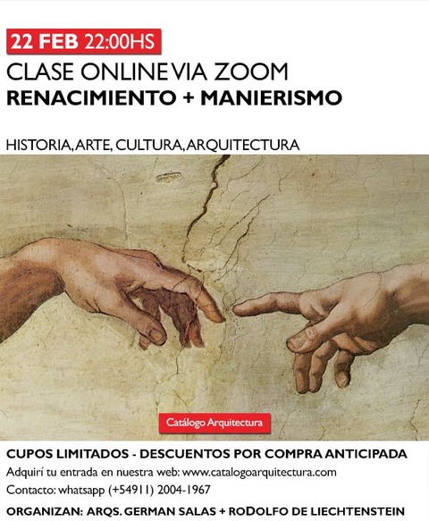 22 FEB - 22:00hs (ARG / UTC-3) CLASE ONLINE VIA ZOOM: RENACIMIENTO + MANIERISMO