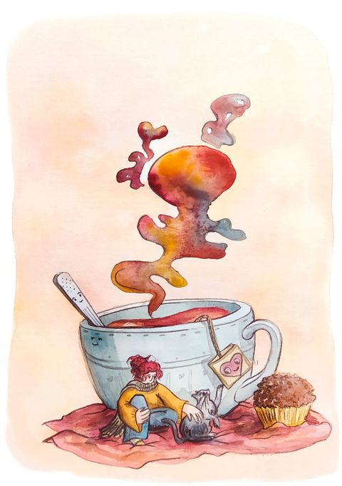 Print Hogar y té de acuarela