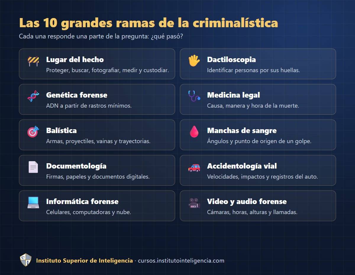 Las 10 grandes ramas de la criminalística