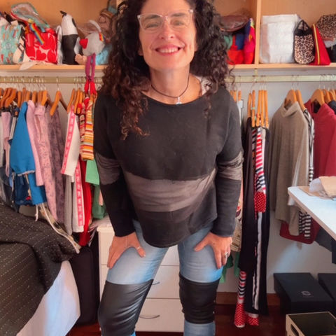 reciclado de prendas - jean con rodilla de bengalina engomada