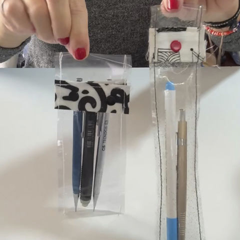 mini cartuchera o porta lápiz en nylon cristal