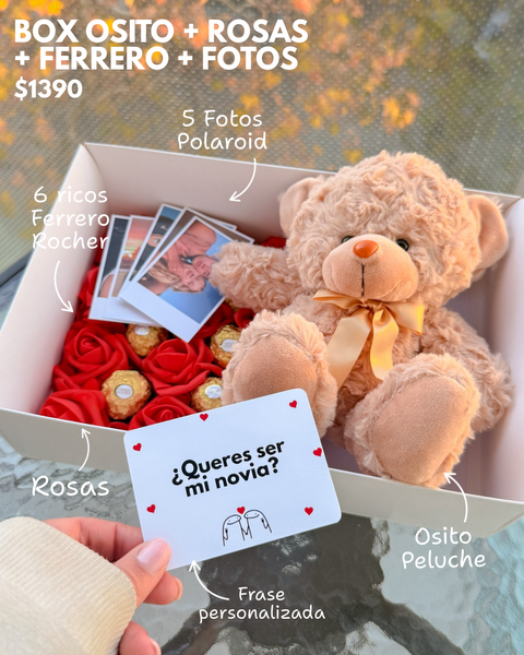 Box Osito + Ferrero + Rosas + fotos