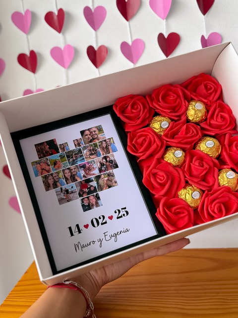 Box Rosas + Ferrero Rocher + Cuadro 13x18cm