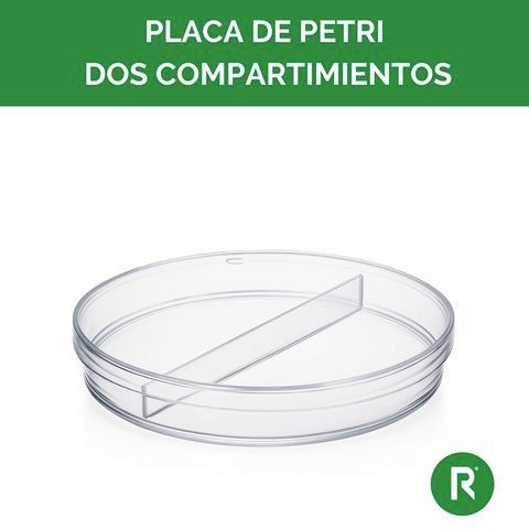 Placas de Petri de plástico estériles con 2 divisiones 90 × 15 mm — caja x 500