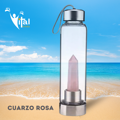 BOTELLA OBELISCO ELIXIR VITAL CUARZO ROSA 10CM