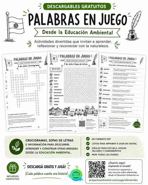 9 de julio: Palabras en Juego (crucigrama y sopa de letras)
