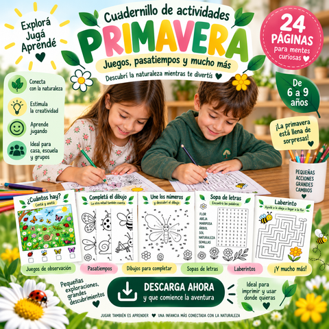 🌸 PASATIEMPOS DE PRIMAVERA | 24 páginas para jugar, crear y descubrir