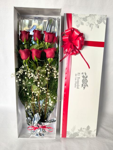 Caja con 6 rosas  rojas importadas