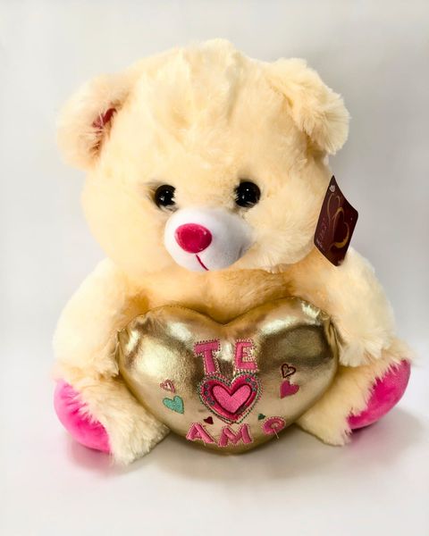 Oso Beige con corazón Dorado Te Amo