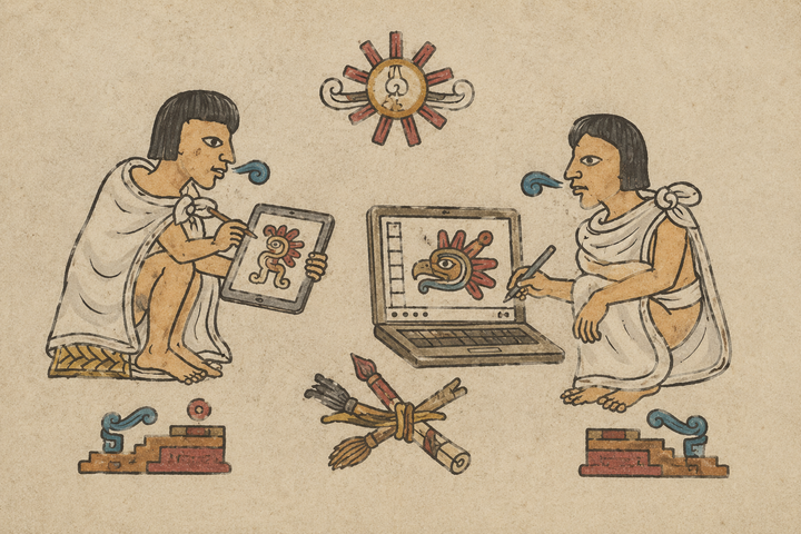 Tlacuilos digitales.  Diseña y narra historias visuales con IA inspiradas en los códices mesoamericanos.