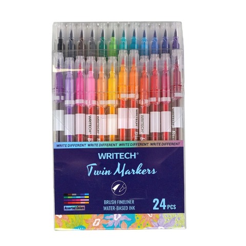 Marcador Writech 2001 Doble Punta Twin (Pincel/Fina) x24 (W-2001-PL24)