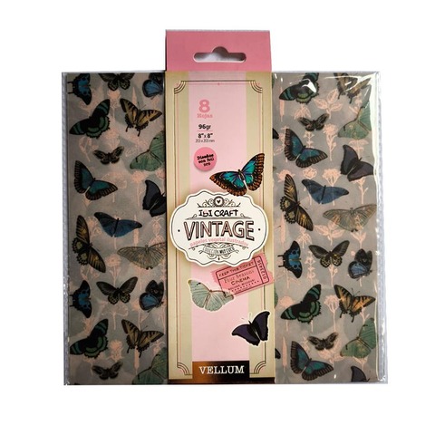 Papel Vegetal Ibi Craft p/Scrapbook Impreso x8Hojas -20X20cm- 96grs Vellum 