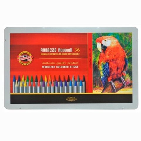 Lápiz Koh-i-noor Progresso Acuarelable Lata x36 (todo grafito-sin madera) 8785