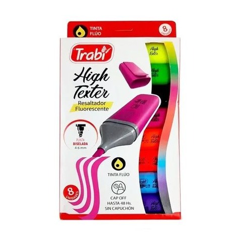      Resaltador Trabi Chato Fluo x8 Hightexter