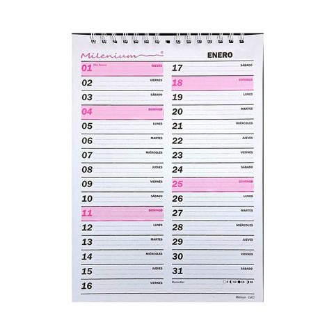 Calendario 2027 Milenium Esp. 32.5x23 cm (Oficio Vertical) (CA02)