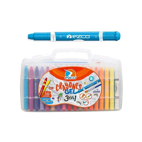 Cera Ezco Gel Acuarelable x36 Valija Plástcica + Pincel (3 en 1)