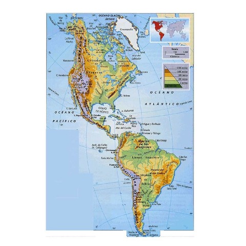 Mapa Mural Laminado Continente Americano Físico/Político 90x130cm Aprox.