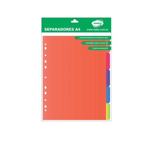 Separadores A4 Rideo Plástico Rigido Neon (2002/15) x5