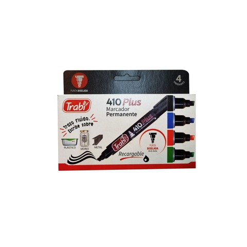 Marcador Trabi N°410 Permanente Chato Blister x4