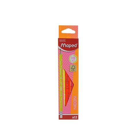 Lápiz Negro Maped con Goma Neón HB2 Blister x12 (853717)