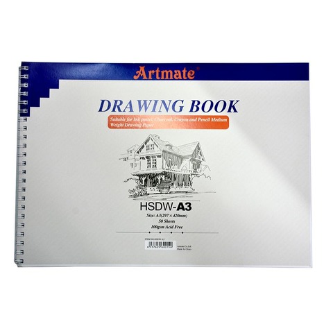 Block Artmate Boceto (100gr) (42x29.7cm) (HSD-W-A3) Drawing Book Espiral