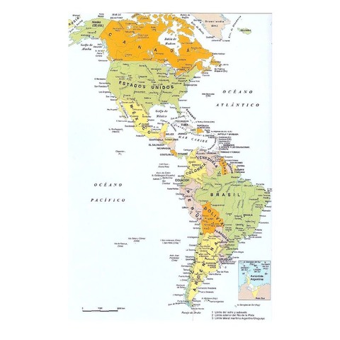 Mapa Mural Laminado Continente Americano Político 90x130cm Aprox.