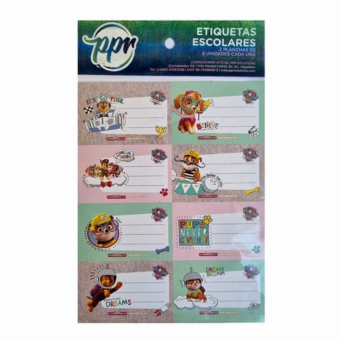 Etiquetas PPR Paw Patrol x16