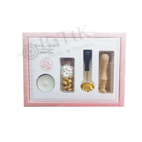 Sello Bronce Kit para Lacre Mango con Cuño + Cuchara + Vela + Perlas