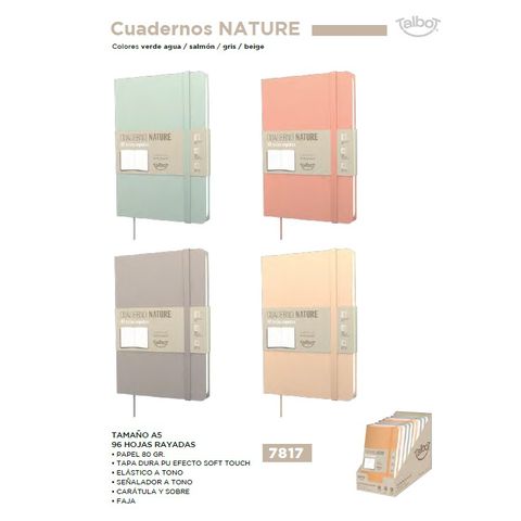 Cuaderno Chico Talbot 14x21 Nature T/D 96H Rayadas C/Elastico