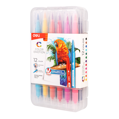 Marcador Deli Color Emotion Doble Punta Pincel/Microf. Estuche Pl. x12 (EC151-12)
