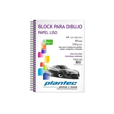 Block Plantec A4 Liso 210gr 40h Espiral Lateral (15637)