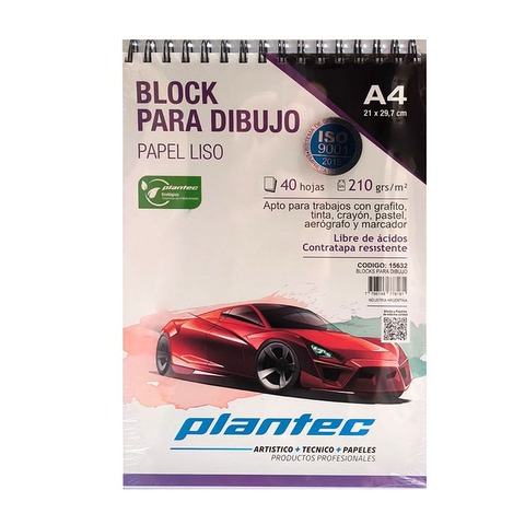 Block Plantec A4 Liso 210gr 40h Espiral Superior (15632)