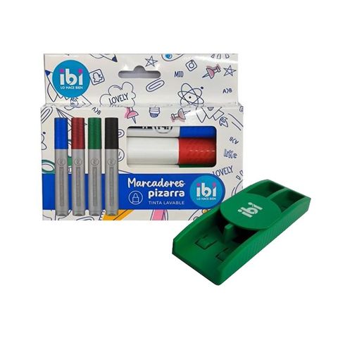 Combo Marcador Pizarra x4 + Borrador Magnetico Ibi