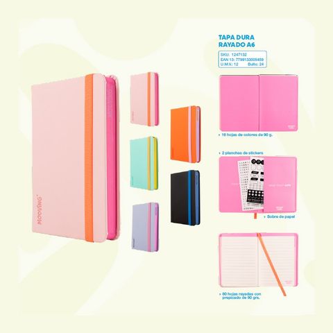 Cuaderno Mooving Línea Notes A6 Cosido Rayado Tapa Dura (1247132)