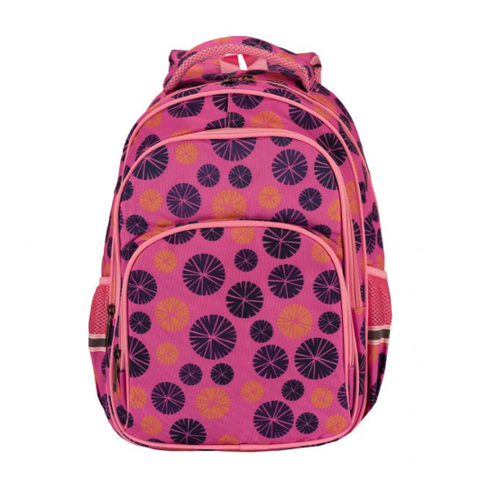 Mochila Kiburi Fantasía Estampada K2287 Fondo Rosa/Círculos