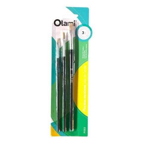 Pack de Pinceles Escolares x 3 Olami Cerda chatos (PI303)