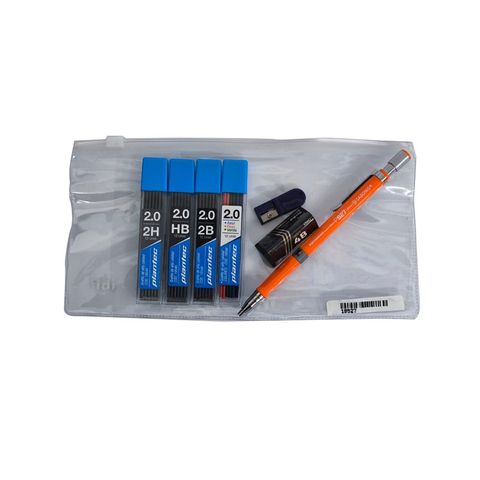 Promo Portaminas 2mm +4 Tubos de minas x12 +Sacapuntas +Goma en sobre zip