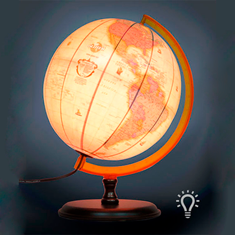 Globo Terráqueo Base Madera. Antiguo con luz (259ALW)