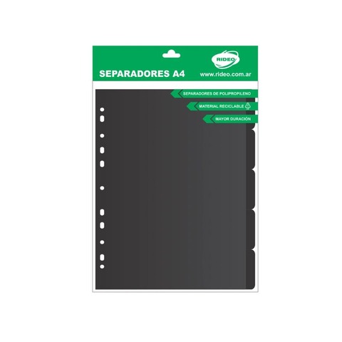 Separadores A4 Rideo Plástico Flex Black (2002/12) x5
