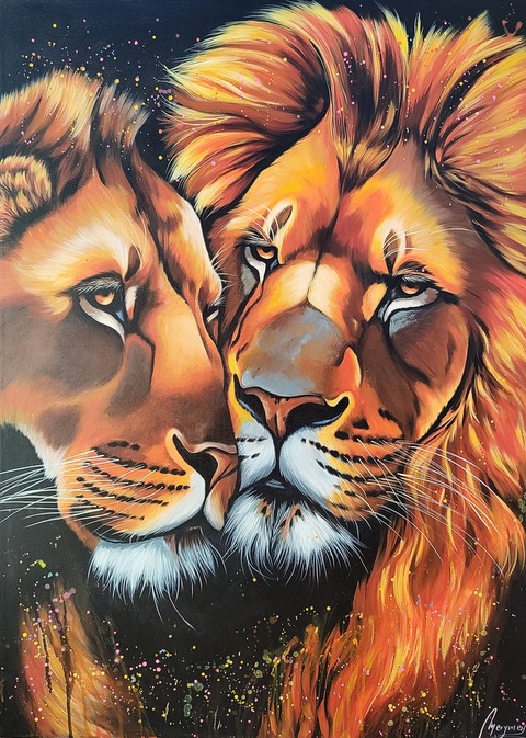 Cuadro original de Leones - 